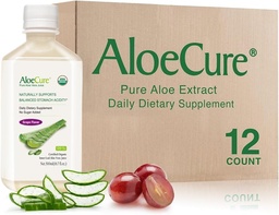 AloeCure USDA Organische Aloë Vera Juice Grape Flavor, Made within 12 Hours of Harvest - Pure Aloë Vera Digestief & Immune Health Supplement, helpt bij het handhaven van evenwichtige maagzuur, 16.7oz x 12 Btls