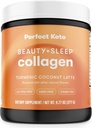 Perfecte Keto Beauty + slaapgras Fed Collageen Peptides Proteine Powder met Ashwagandha, Magnesium, Biotine, Hyaluronzuur, L Theanine, Haar, Huid, Nails & Relaxation Support, Kurkuma Coconut Latte