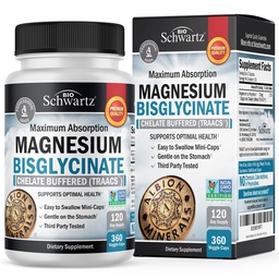 Magnesiumbisglycinaat chelated supplement - High Absorptie Magnesium Supplement for Muscle, Bone & Joint Support, Non-Laxative, Fully Buffered, Non-GMO, Maximale Biobeschikbaarheid - 360 Capsules