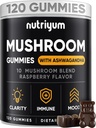 Paddestoel Gummies 10 Blend 120 st - Lions Mane, Ashwagandha, Turkije Tail, Cordyceps, Chaga, Reishi Mushroom Complex - Paddestoel Supplement voor Immune, Energie, Duidelijkheid & Cognitive