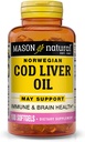 MASON NATUURLIJKE Kabeljauw Leverolie Plus Vitamine A & D3 - Gezond Hart en Hersenfunctie, Verbeterde Immuniteit, Ondersteunt Algemene Gezondheid, 100 Softgels