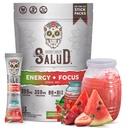 Salud 2-in-1 Energy Drink Powder + Focus, Strawberry Watermeloen, Biologische Cafeïne, B6 + B12, Theanine, Clean Energy Drink Packets, Fresandia Agua Fresca Mix, Non-GMO, Glutenvrij, Veganistisch, 1g suiker, (15 porties)