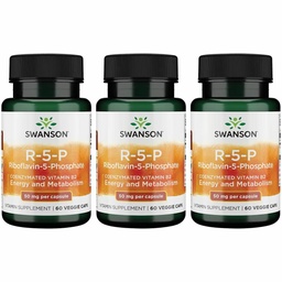 Swanson R-5-P (Riboflavine-5-phosphaat) - Vitamine B2-supplement ter bevordering van energie, stofwisseling en gezondheid van het zicht - natuurlijke wellnessformule - (60 capsules) (3 verpakkingen)
