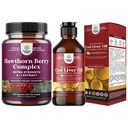 Ensemble d'extra force Hawthorn Berry Capsules Hawthorn Extrait Digestion et supplément santé cardiaque et huile de foie de morue islandaise liquide sauvage prise Nordic Omega 3 Huile de poisson liquide pour adultes et enfants