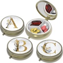 Kleine pil Box,Pill Case voor Purse&Pocket,3 Compartments Travel Pill Case Medication Organizer Opslag voor Vitaminen, Pillen, Visolie en oorbellen, Studs, Bronze-3Round(ABC)
