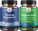 Ensemble complet de suppléments de santé oculaire pour les adultes pour la vision des yeux secs Pression et protection de la lumière bleue et supplément complexe Magnésium à absorption élevée pour la digestion de l'estomac et le soutien de l'humeur
