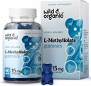 Wild & Organic L-Methylfolaat 15mg Gummies - Mood & Brain Support - Folate 5-MTHF Supplement for Brain, Focus, Clarity - Folate Supplement w/Vitamin B9-60 Non-GMO L Methylfolaat Gummies