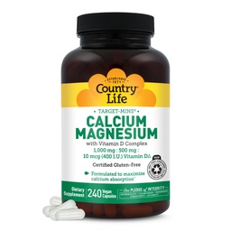 Land Life Target-Mins Calcium Magnesium met vitamine D-complex, 1000mg/500mg/10mcg, 240 Vegan Capsules, Gecertificeerd Glutenvrij, Gecertificeerde Veganist, Geverifieerd Niet-GMO Geverifieerd