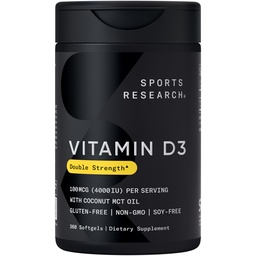 Sportonderzoek® Vitamine D3 4000 IE met Kokos MCT olie - Dubbelsterk Vitamine D supplement - Glutenvrij · Niet-GMO · Sojavrij - 360 Tel Softgels