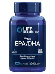 Levensverlenging Mega EPA/DHA, Omega-3 vetzuren, Hart- en Hersengezondheid, Non-GMO, Glutenvrij, 120 softgels