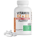 Bronson Vitamine K2 (MK7) met D3 Extra Sterkte Supplement Bone Health Non-GMO Formule 10.000 IE & 120 mcg MK-7 Eenvoudig doorslikken D K, 60 capsules