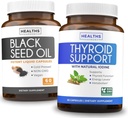 Schildklierondersteuning en zwarte zaadolie (1-maandvoorraad) Zwarte zaad schildklier Boost - Schildklier ondersteuning (60 capsules) Health Supplement & Black Seed Oil (60 capsules) Cold-pressed Nigella Sativa - Non-GMO
