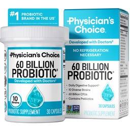 Artsenkeuze Probiotica 60 miljard CFU - 10 strains + Organische Prebiotica - Immune, Digestieve & Gut Health - Ondersteuning Occasional Constipatie, diarree, gas & Bloating - voor vrouwen & mannen - 30ct