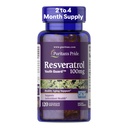 Puritan's Pride Premium Resveratrol Youth GuardTM 100mg, Dieetsupplement voor Immuunsysteem, Antioxidant, Suiker Metabolisme, Bloedstroom en Vasculaire Functie Ondersteuning, 120 Rapid Release Softgels
