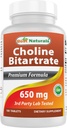 Best Naturals Choline Bitrate 650 mg (Non-GMO) voor gezonde cognitieve hersenfunctie 180 tabletten
