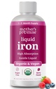Supplément de fer liquide biologique pour les femmes, les hommes et les enfants avec vitamine C. Sans sucre naturel Berry Flavor Non Constipant Vegan Ferrochel® suppléments de fer pour le sang sain, prénatal et postnatal