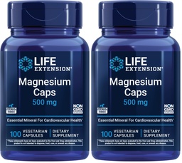 Levensverlenging Magnesiumcaps, 500 mg, Magnesiumoxide, Citrate, Succinaat, Hart Gezondheid, Gezonde Bones, Metabolisme Ondersteuning, 100 Vegetarische Capsules (pakket van 2)
