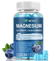 Magnesium Gummies 600mg per Serving-Magnesium Glycinate 400mg en Magnesium Malate 200mg, Sugar Free Magnesium Kalium Supplement voor Kalm Mood, Spier, Bot & Slaap Ondersteuning,60 Blueberry Gummies