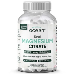 Organics Ocean Real Magnesium Citrate - Hoge Absorptie Magnesium Supplement - Gecheld Magnesium ter ondersteuning van energie, ontspanning en regelmatigheid