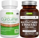 Multivitamine & Minéraux pour les hommes + Complexe de Curcumine haute absorption C3, ensemble végétalien, libération prolongée Multivitamine avancée + 300% Curcuminoïdes d'absorption plus grande avec prise rapide, par Igennus