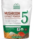 VIGOROUS MOUNTAINS Biologische Paddestoel Poeder Supplement - USDA Gecertificeerd, Lions Mane & Reishi voor Immune Support, Hersen Focus, Veganistisch, Mixes Direct in Koffie & Smoothies (100g)