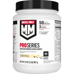 Muscle Milk Pro Series Protein Powder Supplement, Intense Vanilla, 2 Pond, 11 Servers, 50g Proteïne, 3g Suiker, 20 Vitaminen & Mineralen, NSF gecertificeerd voor Sport, Workout Herstel, Verpakking mei Vary