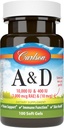 Carlson - A & D, 10000 IE (3000 mcg RAE) Vitamine A, 400 IE (10 mcg) Vitamine D3, Vision Support, Skin Health, 100 Zachte Gels