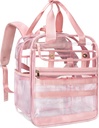 Clear Heavy Duty PVC transparante rugzak, grote praktische multi-zakken voor werk, reizen (Roze)