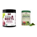 Force Facteur Betteraves totales Betteraves biologiques Poudre de betterave et fermes de campagne Super Greens Boire Mix, 50 Superaliments biologiques, 20 portions