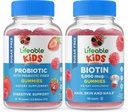 Levensbaar Suikervrij Probiotica + Prebiotic Fiber Kids + Biotin Kids, Gummies Bundle - Grote Proeverij, Vitamine Supplement, Glutenvrij, GGO-vrij, Kauwgom
