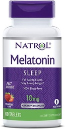 Natrol Melatonine Slaap Maximale sterkte snel oplossen Aardbei smaak 10 mg 60 tabletten (verpakking van 2)