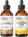 Wild & Organic Sarsaparilla Tinctuur 4 fl oz & Dandelion Wortel Tinctuur 4 fl oz