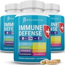 Immuunondersteuning 8 in 1 capsules - Zinksupplement, vitamine D3, vitamine C en vlierbes - Immuun Booster supplement met echinacea, gemberwortel, en kurkuma - [3-pack, 180 telling]