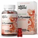 Wild & Organic L Tyrosine 1000mg Gummies - Brain Support Supplement for Focus and Mood - Vegan Focus Gummies w/L-Tyrosine Powder - 60 Non-GMO Chews