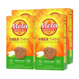 Metamucil, Fiber Thins, Daily Psyllium Husk Fiber Supplement, Ondersteunt Digestieve Gezondheid en Tevredenheden Honger, Apple Crisp smaak, 48 Total Servings (4 Packs van 12)