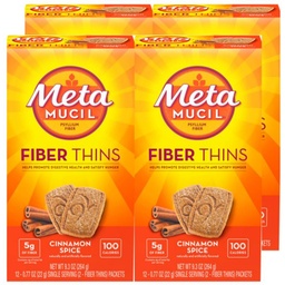 Metamucil Fiber Thins, Daily Fiber Supplement Snack, Psyllium Husk Powder, 5g Fiber per Serving, Ondersteunt Decompensative Health en Tevredenheden Honger, Kaneel Spice Flavor, pak van 4, 12 Servings elk
