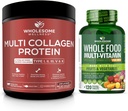 Multicollagen Proteïne Poeder Gehydrolyseerd (Type I II III V X) + Whole Food Multivitamine voor mannen - Natuurlijke Multivitaminen, Mineralen, Biologische Extracten Bundel