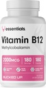 Gebogen vitamine B12 2000mcg - Methylcobalamine, Essentials (180 porties, 180 capsules)