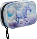 Fustyad Aquarel White Horse in Lavender Field Pill Organizer Case met Zipper 2 keer een dag voor vitamine en supplement, 7 dagen reisorganisator geneeskunde geval