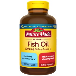 Nature Made Burp Minder Visolie Omega 3 Supplementen, 1000mg Softgels, Omega 3 Visolie Supplementen voor gezonde hartondersteuning, 150 Softgels, 75 dagen levering