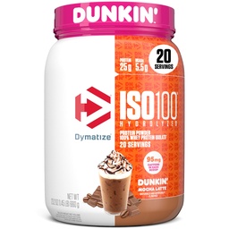 Dymatize x Dunkin' Mocha Latte ISO100 Wei Proteïnepoeder, 95mg Cafeïne, 25g Proteïne, 5.5g BCAA's, 120 Cal., Glutenvrij, 1g Vet, 1g Suiker, 3g Carb (20 Servers)