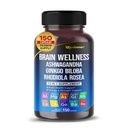 Brain Wellness Ginkgo Biloba Rhodiola Cordyceps kamille Ashwagandha Gotu Kola Bacopa Rosemary Holy Basil Black Pepper -150 Capsules- Made in USA
