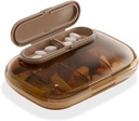 Small 7 Day Pill Case, Compact Weekly Vitamin Box, Portable Travel Pill Dispenser, Stylish Medications & Supplements Organizer (Brown)