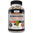 Kaya Naturals Ashwagandha 1300mg, 120 Capsules de dénombrement pour le soulagement du stress, le soutien adrénal, l'humeur et la thyroïde, le poivre noir et 100% pur Ashwagandha -120 Capsules