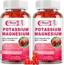 2 Pack Kalium Magnesium Supplement Gummies - Kalium citraat en Magnesium Glycinate voor benen krampen en spier, Mood & Relaxation, energie ondersteuning met vitamine B6, D3, C Raspberry Flavor
