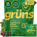 Gruns Adult Super Greens Multivitamine Gummies, Superfood Gummy Vitaminen voor vrouwen en mannen met Spirulina, Chlorella, Adaptogenen & Prebiotic Fiber for Digestive Health (28 Tel.)