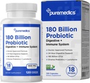 Formule de choix Probiotiques 180 milliards CFU - 18 souches + lactoferrine + prébiotiques - Santé immunitaire, digestive et gustative - Constipation, diarrhée, gaz et ballonnement - pour les femmes et les hommes - 120ct