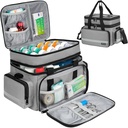 Grote pil Bottle Organizer, Double Layers Medicine Storage Bag met afsluitbare ritsen en schouderband, Medicatie reistas voor recept flessen, vitamines en medische benodigdheden, grijs (alleen zak)