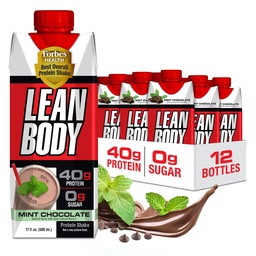 Labrada Lean Body Ready-to-Drink Mint Chocolate Proteine Shake, 40g Proteïne, Wei Blend, 0 Suiker, Glutenvrij, 22 Vitaminen en Mineralen, (Recyclebare Karton & Lid - Verpakking van 12) LABRADA