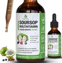 Soursop Graviola Multivitamin Liquid Drops 1800mg, Organic Soursop Bitters Liquid, Antioxidant Blend Sea Moss, Vitamin B6, C, D3, Pure Leaf Extract, Immunity Support, 98% Absorption, Vegan, 2 fl oz
